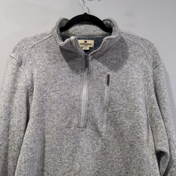 Woolrich Mens 1/4 Zip LS Fleece Pullover Sweater Size Large Gray Casual Pocket - Picture 2 of 11